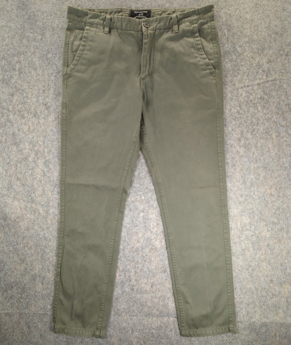 Argus Pants Mens 34x30 Green Chino Matchstick Slim Straight Fit Flat Front